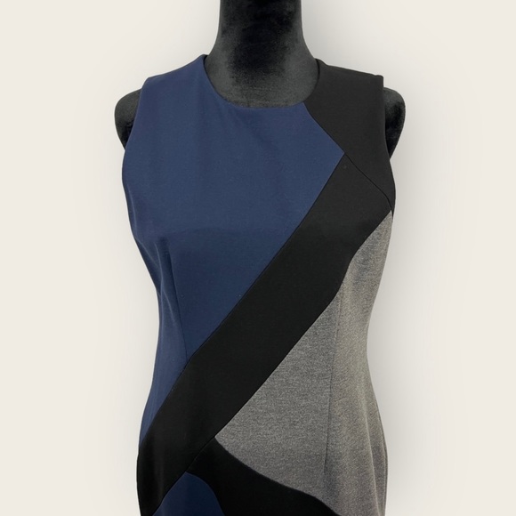 Ladies White House Black Market Grey Color Block Dress Size 10 - Picture 8 of 10